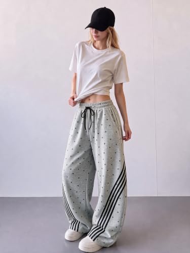 Image of EMMIOL Women's Y2K Baggy Barrel Striped Sweatpants High Waisted Wide Leg