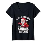 Photo Gallery donna natale be nice to the teacher babbo natale sta guardando il natale maglietta con collo a v Photo Gallery donna natale be nice to the teacher babbo natale sta guardando il natale maglietta con collo a v