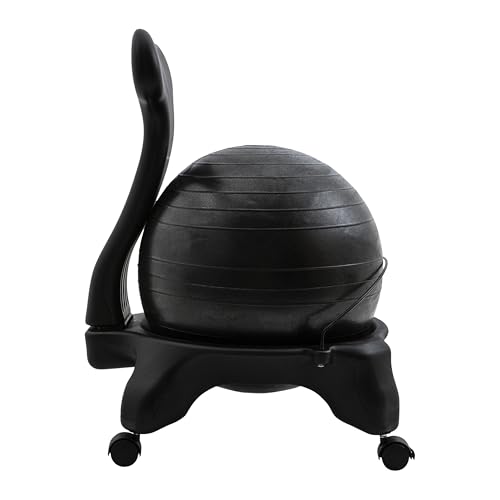 Image of Champion Sports Exercise Ball Chair: FitPro Balance Ball Chair with Wheels and Back Support for Home or Office Use - Includes Hand Pump - Black