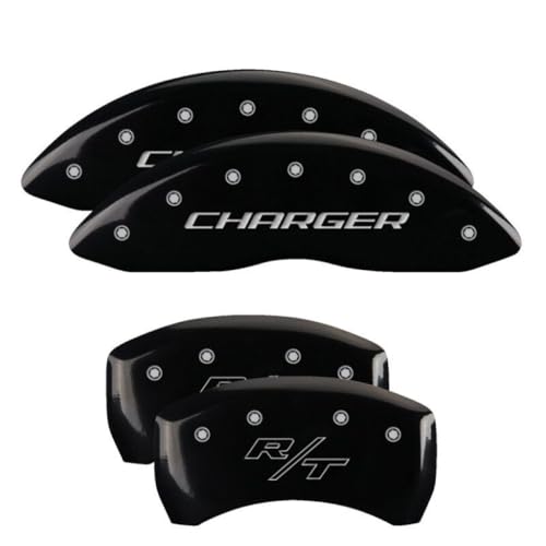 Image of MGP Caliper Covers - Brake Caliper Covers for 2011-2023 Dodge Challenger & 2011-2023 Dodge Charger (Requires Dual Piston Front Caliper) Front and Rear Set (Black, Charger & R /T Vintage)