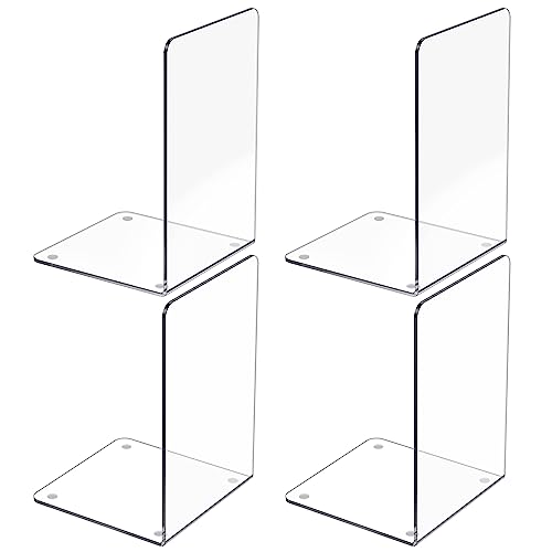 Acrylic Bookends 4 Pcs, Clear Book Ends for Shelves, Transparent Bookend...