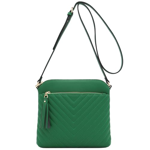Image of FashionPuzzle Chevron Quilted Medium Crossbody Bag with Tassel Accent