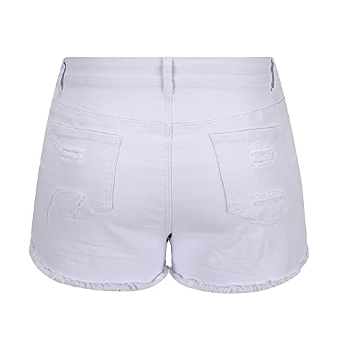 Image of THUNDER STAR Women Mid Rise Ripped Stretchy Jeans Shorts Frayed Raw Hem Casual Denim Shorts