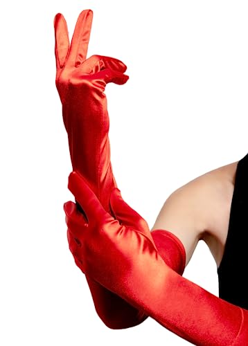 image for Happy Hippo Long Red Satin Opera Gloves For Women, Mrs Claus, Cruella 