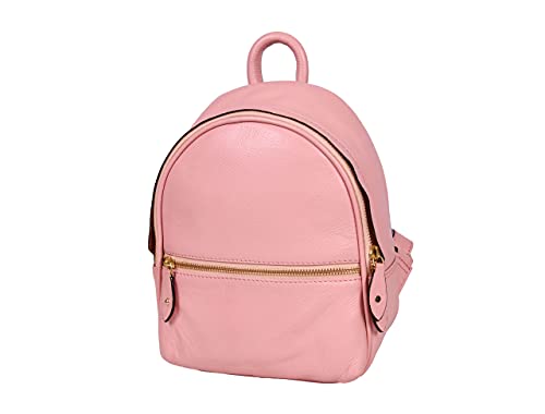 Aaron Leather Goods Leather Travel Hiking Bagpack for Women Girls Small Daypack Lightweight Durable (Salmon)