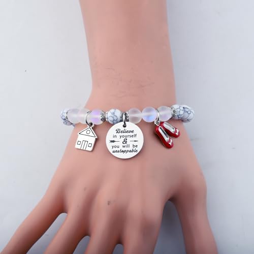 Image of FUSTMW Red Shoe Bracelet Do-roth Gifts Red Slippers Jewelry Movie Fans Inspired Gifts Wand Charm