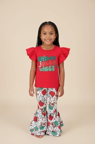 Image of Unique Baby 2 Piece Girls Double Bell Bottom Leggings Outfit with Short Sleeved Shirt Kid and Toddler Clothes Set