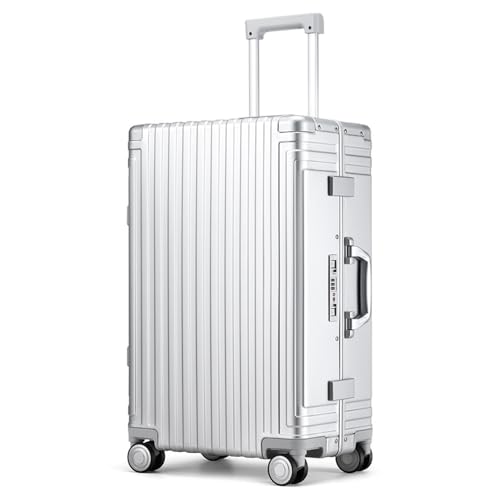 All Aluminum Hardshell Luggage, Airline Approved Zipperless Hardside Carry on Suitcase with Spinner Wheels, Checked Aluminium Luggage Metal Rolling Luggage Case for Travel, Business (Silver, 20 inch)