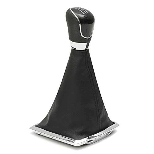 car passion Pomo Palanca de Cambios + Funda + Aro Cromado Compatible con Ford Fiesta MK7 Focus MK2 MK3 B-Max S-Max Kuga Galaxy MK3 Costuras Negras Juego Completo de Repuesto para Coche (5 Marchas)