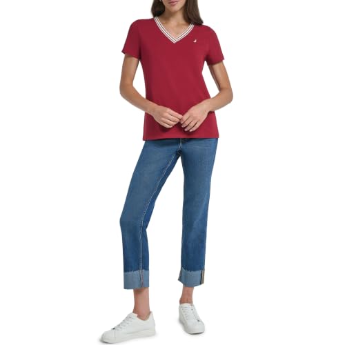 Image of Nautica Women's Solid V-Neck Short Sleeve T-Shirt Shirt
