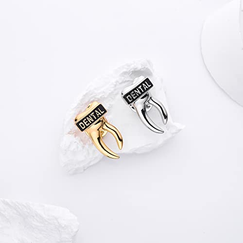 Image of Plikin 2pcs Dental Teeth Pins Brooch Medical Dentist Lapel Backpack Toothbrush Oral Care 14K Gold Plated Silver Pins Badge for Doctors Nurses