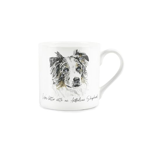 Purely Home Australian Shepherd Mug - Lifes Better with an Australian Shepherd Bone China White Mug - Tea/Coffee Gift for Dog Lovers