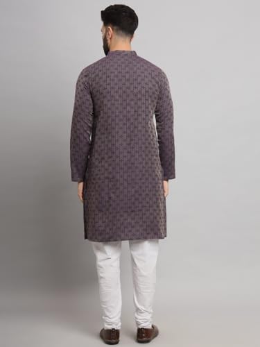 Image of LATEST CHIKAN Men's Cotton Regular Striped Knee Lenght Kurta Full Sleeves