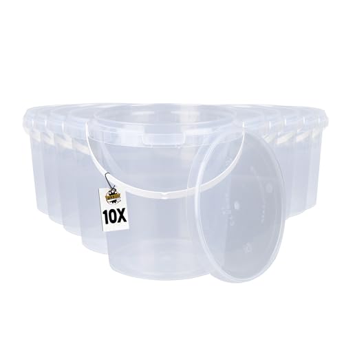 10 Eimer mit Deckel 1l Transparent rund | Kunststoff Eimer | Lebensmittelecht | luftdicht und stabil | Leer Behälter mit Griff und Deckel für Lebensmittel | Chemie | Tierfutter geeignet
