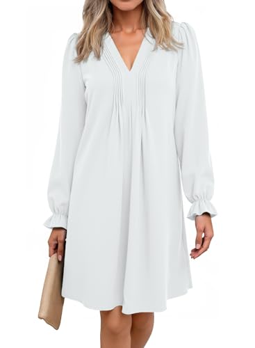 Image of Dokotoo Womens Casual Dress A-Line Ruffle Sleeve V Neck Midi Dress 2025 Fashion Pleated Flowy Sundress Loose Shirt Dresses