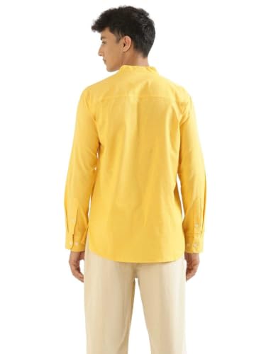 Image of SAADAA Men's Short Kurta - Linen Cotton Blend, Airy Fabric, Regular Fit, Mandarin Collar, Solid Color - Casual, Festive & Ethnic Wear