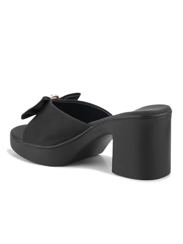 Image of TRYME Women's Comfortable Stylish Bow Detail with Crystal Stone Textured Block Heel Sandals