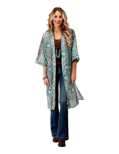 WOMENS POLY TEAL SNAKE PRINT KIMONO CARDIGAN