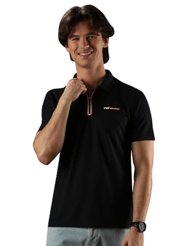 Image of TVS Originals Racing Men's Polo T-Shirt | 100% Polyester | Quick-Dry | Antimicrobial Finish | Zipper Placket | Reflective Branding | Lightweight Activewear | 200 GSM | Regular Fit