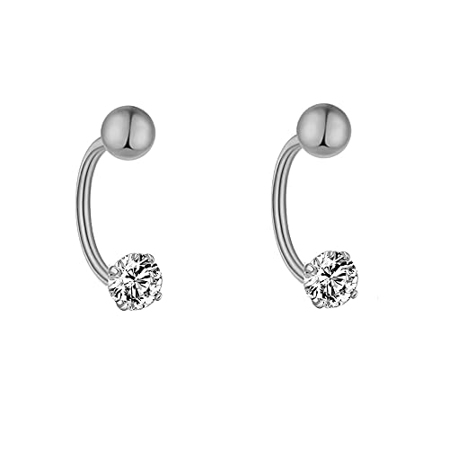 20G Crystal Half Hoop Earrings Sterling Silver 925 Dainty Cubic Zirconia Rhinestone Cartilage Helix Ball Stud Earring Screw Back Barbell Ear Piercing Cute Jewelry Gifts for Women BFF (3mm Silver)