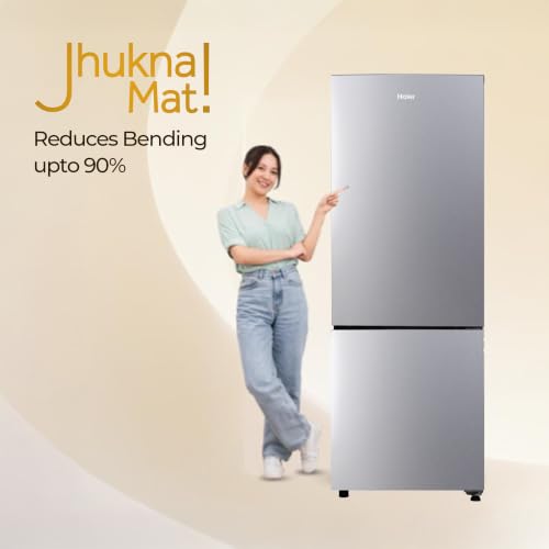 Image of Haier 237 L 2 Star Frost Free Twin Inverter Double Door Bottom Mount Refrigerator with Extra Spacious 2X Veg Box (HEB-242EGSA-P, Moon Silver, 2026 Model)