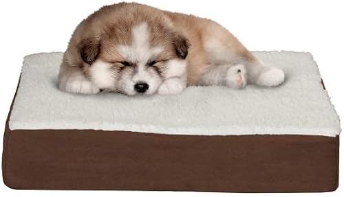PETMAKER Orthopedic Dog Bed – 2-Layer Memory Foam Dog Bed with Machine Washable Sherpa Cover – 20x15 Dog Bed for Small Dogs up to 20lbs (Tan),Brown