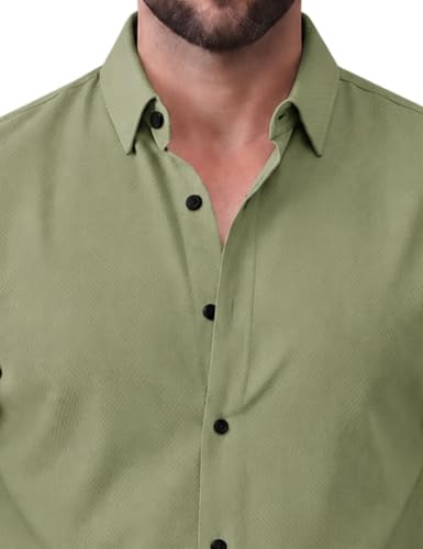 Image of NexaFlair Men's Regular Fit Solid Pattern Laffer Cotton Shirt with Long Sleeve Collared Neck Standard Length and Button Down Closure Type | Mens Casual Shirts | Man's Formal Shirts