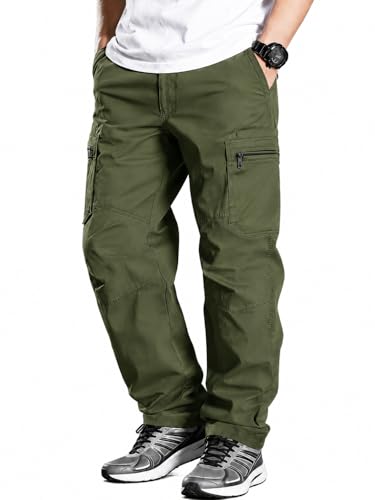 Image of Men's Pure Cotton Cargo Pants | Regular Fit Multi-Pocket Utility Trousers for Men | Solid Cargo Bottom Wear with Zip Pockets | Comfortable Casual Outdoor Wear