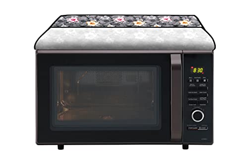 Image of Stylista Microwave Oven Cover for LG 28 L Convection Microwave Oven MJ2886BFUM Floral Pattern Grey