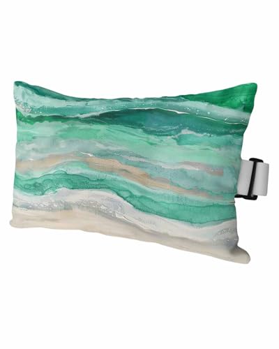 Outdoor Pillows Covers with Inserts Abstract Green Gradient Beach Ocean Wave Oil Painting Waterproof Pillow with Adjustable Strap Throw Pillows for Patio Furniture Pool Lounge Chair, 12x20 Inch, 1PCS