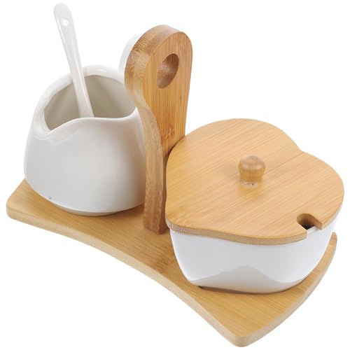 Sucrier et pichet à crème en céramique blanche YARNOW avec plateau pour la table