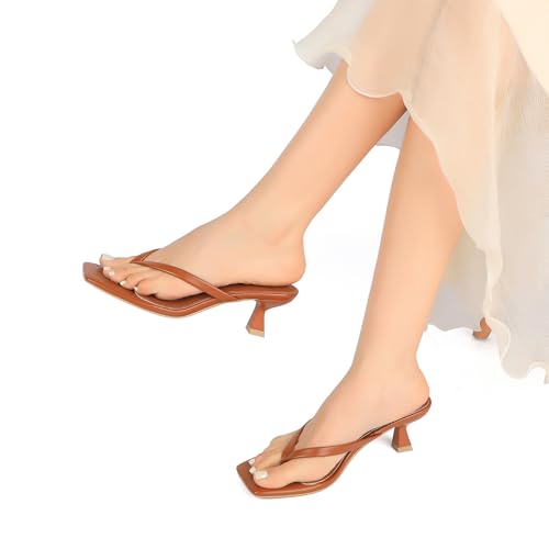 Image of Goderci Kitten Flip Flop Thong Low Heels for Women Square Open Toe Slip On Heeled Sandals