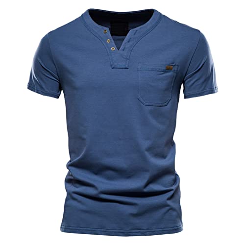 Tunique Coton Col V Blouse De Travail Homme Col En V- T Shirt Coton Manches Courtes Top Quotidien Confortable