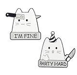 Humorvolle Katze mit Messer, Emaille-Anstecknadel-Set, niedliche Tierbrosche, Cartoon-Anstecknadeln, Kleidung, Taschen, Jacken, Zubehör, Legierter Stahl