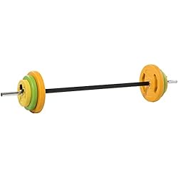 Barra De Halterofilia 20 Kg HOMCOM Barra de Pesas Set de Musculación con 6 Discos de Pesos 1,5kg 2,5kg 5 kg Intercambiables para Entrenamiento Fuerza y Brazos en Gimnasio Doméstico 130x28x28 cm Multicolor