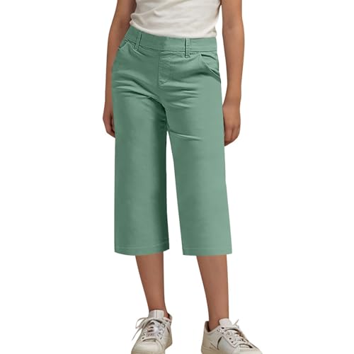Girls Capri Pants Stretch Formal Dressy Pants School Uniform Wide Leg Casual Cropped Leggings Kids Yoga Suit Capris