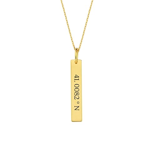 MIONZA 14K Solid Gold or Gold Plated Custom Name Bar Necklace, Personalized Vertical Bar Pendant, Engraved Jewelry Gift for Her