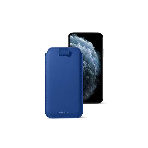 Lucrin - Funda con lengüeta Pull-up para Compatible iPhone 11 Pro MAX/XS MAX/ 8 Plus - Cielo Azul - Piel Liso