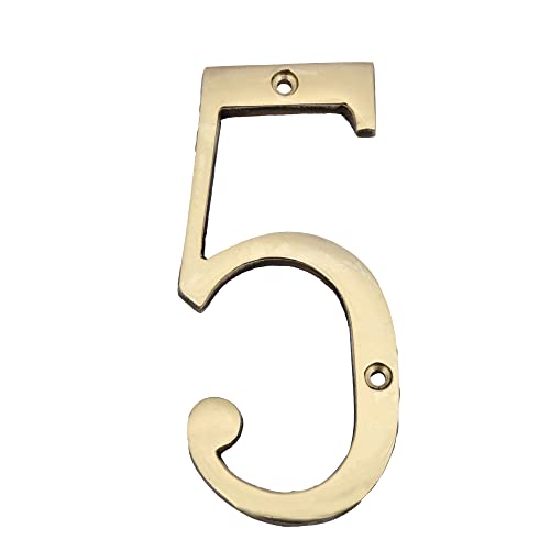 Image of 4 inch Brass House Hotel Door Number Plaque Sticky Numeric Numerical Digit 0-9 [9 (Nine)] (FIVE)