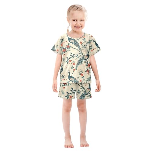 ALAZA Chinese Peacock Bird Pajamas Short Sleeve 2 Piece Sleepwear Top and Bottom Pajama Set Unisex3