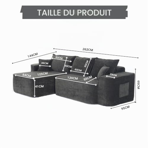 Canapé d'angle modulable convertible 262cm noir Nolirx