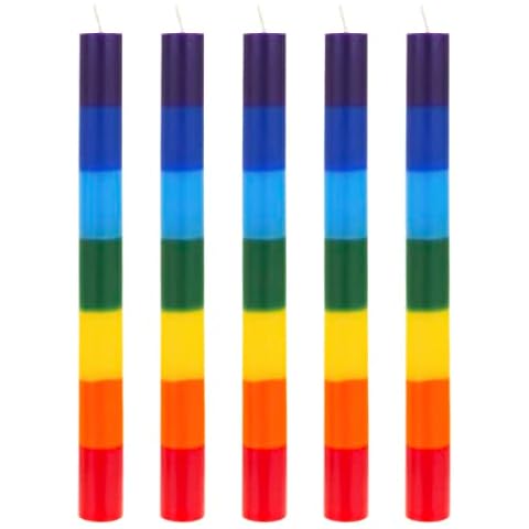 Mega Candles 5 pcs Unscented Multi Color Chakra Straight Taper Candle, Hand Poured Premium Wax Candles 10 Inch x 1 Inch, 100% Cotton Wick, Promotes Positive Energy, Meditation & Relaxation Cover