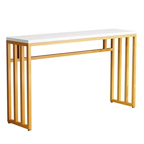 HOOBRO EDW75XG01 consoletafel, slanke consoletafel voor hal, metalen frame, compacte displaytafel, sofatafel voor kleine ruimtes, entree, woonkamer, stevig, wit en goud