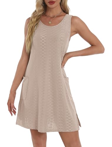 Image of BKRIVE Coverup Summer Dresses for Women 2026 Eyelet Casual Loose Sleeveless Sundresses Tank Dresses with Pockets