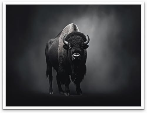 Black and White Bison Canvas Wall Art - Modern Wildlife