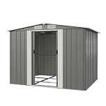 Devoko 8x6ft Metal Garden Shed with Easy Assembly, Large Outdoor Storage Shed, Weatherproof Steel Tool Shed for Garden Tools, Bicycles, Lawn Mowers, Backyard, Patio & Allotment -Grey