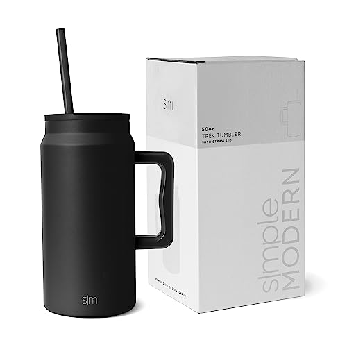 Simple Modern Vaso Térmico con Asa y Pajita | Taza Termica Jarra de Agua Grande de Acero Inoxidable Aislada | Regalos para Mujeres & Hombres | Trek | 1480ml | Midnight Black
