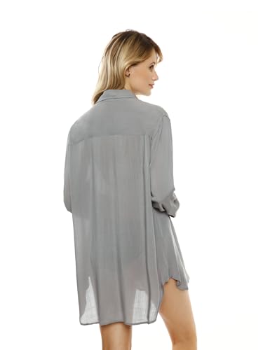 Image of TOUSYEA Sleep Shirts for Women Button Down Shirts Long Sleeve Sleepwear Swimsuit Cover Ups Soft Pajama Tops