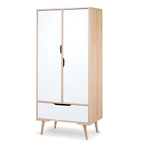 Colori: Faggio e Bianco LittleSky by Klups Sofie, armadio a 2 ante in faggio e bianco