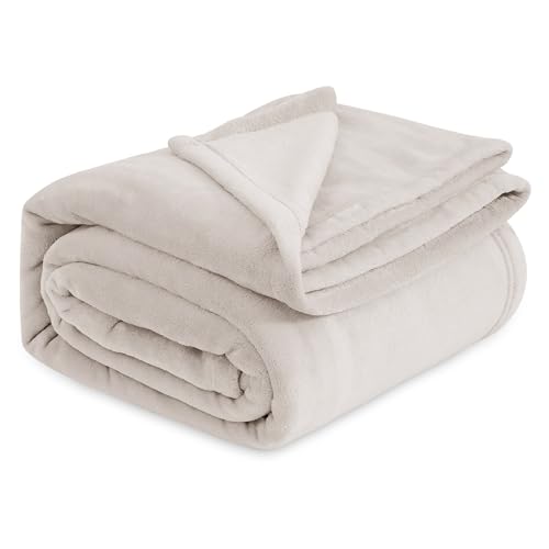 Bedsure Plaid Polaire Couverture Canapé - Douillette en Microfibre en Flanelle, Douce et Chaude, Jeté de Canapé Grande Taille, XXL 220 x 240 cm, Beige